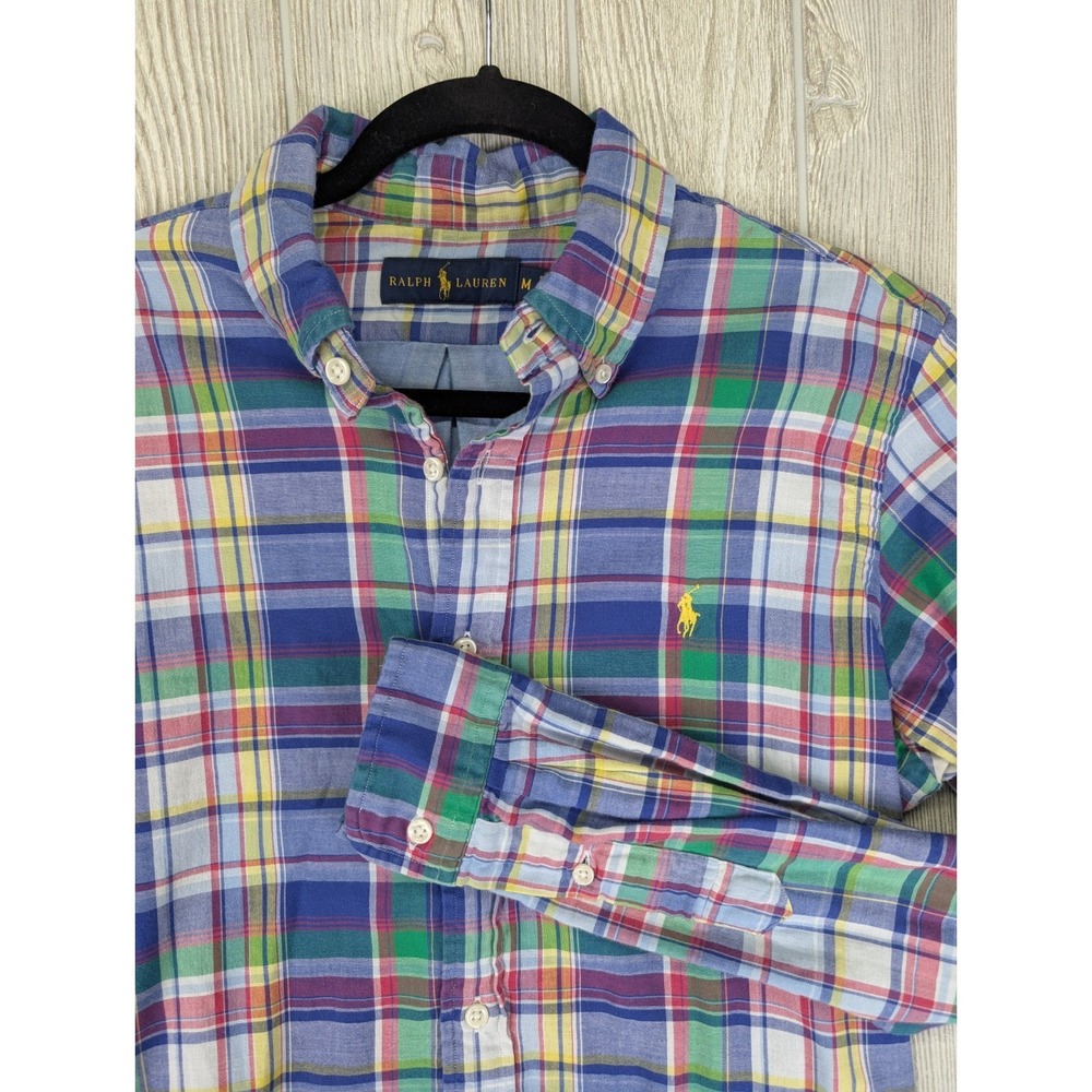 Ralph Lauren Plaid Button Down Shirt Men Medium Embroidered Pony Preppy Academia